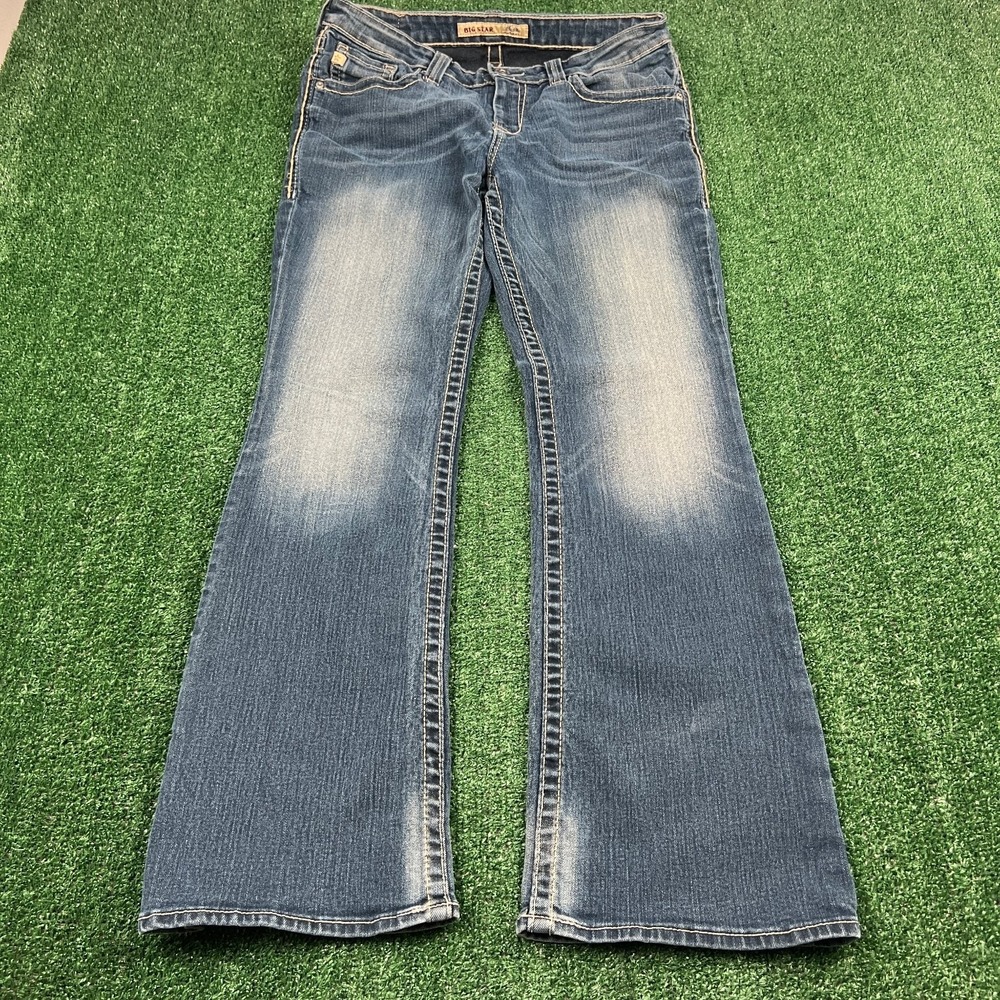 Big Star Jeans Women's Blue Flare Size 29R 31x30" Stretch Embroidered Denim Y2K